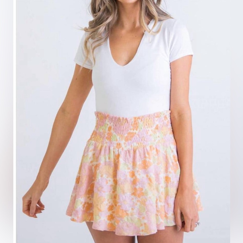 KARLIE Floral Seersucker Smocked Skort